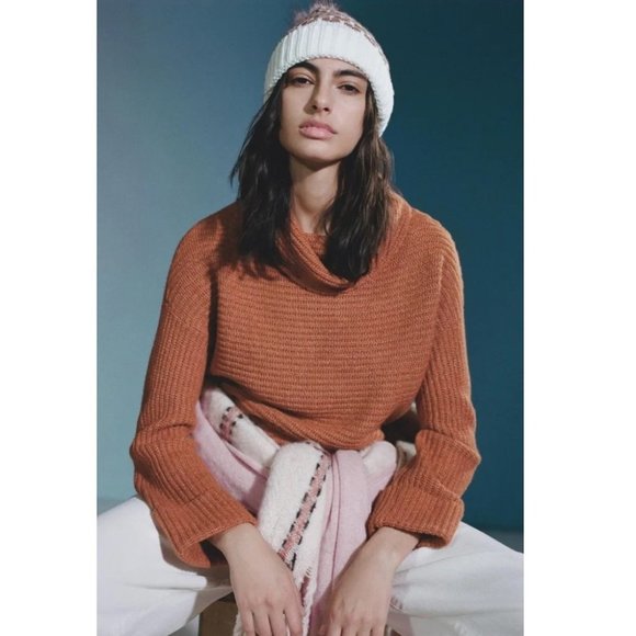 Anthropologie Sweaters - Anthropologie Pilcro Ribbed Knit Oversized Tunic Cowl Neck Sweater Rust Orange
